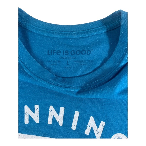 Life is Good Mens Large Teal Blue Football & Beer Crusher T-Shirt - Picture 4 of 5